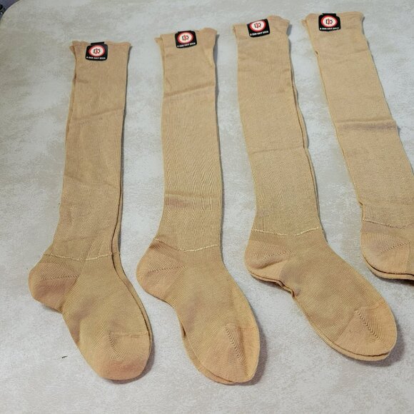 Antique Child's Over The Knee Socks 4 Pair Cotton & Rayon 6 1/2 Beige Dan Knit - Picture 2 of 13